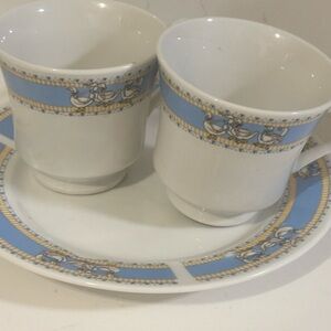 Vintage fine porcelain Ribbon Geese cups & 1 plate